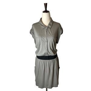 Theory Drop Waist Belted Blouson Shirt Dress